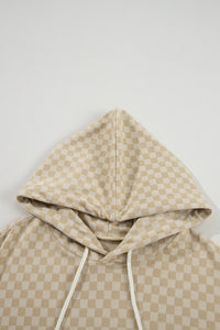 Checkered Print Kangaroo Pocket Drawstring Hoodie (2 color options)