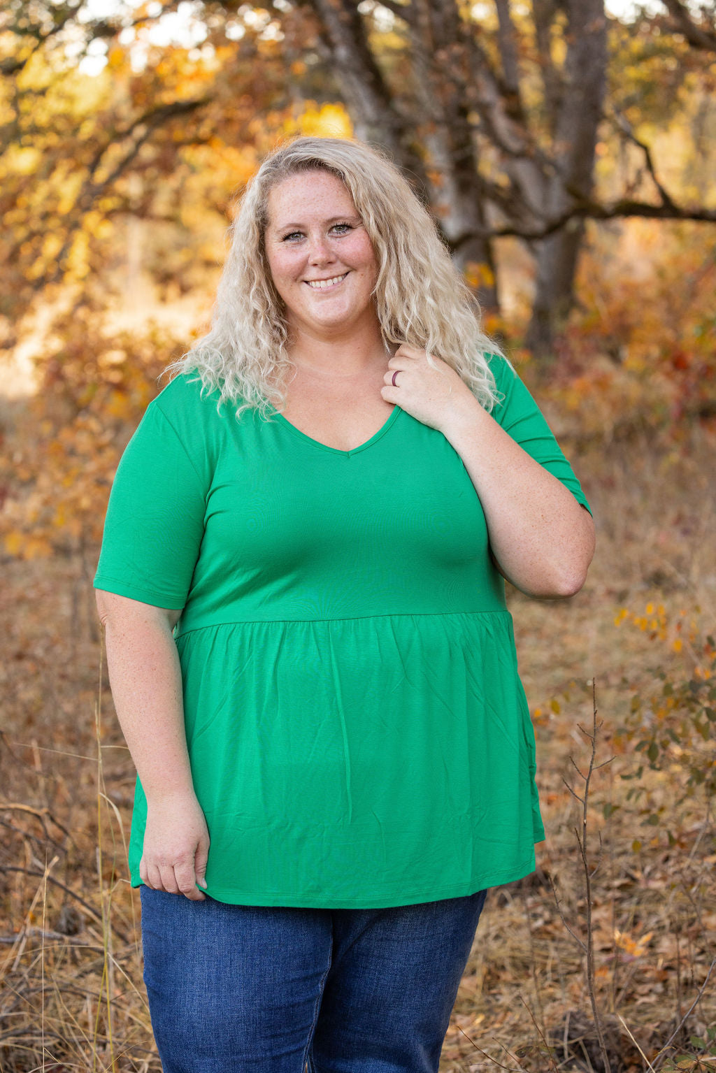 Sarah Ruffle Short Sleeve in Green