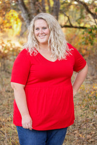 Sarah Ruffle Short Sleeve in Red