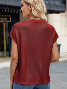 Exposed Seam Round Neck Short Sleeve Sweater (multiple color options)