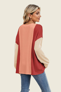 Texture Contrast Round Neck Long Sleeve Top (multiple color options)