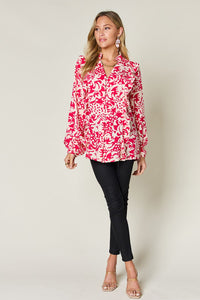 Printed Ruffle Trim Balloon Sleeve Shirt (multiple color options)