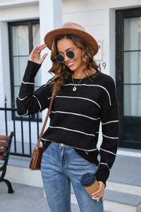 Striped Round Neck Long Sleeve Sweater (multiple color options)