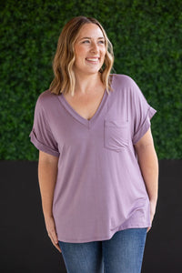 Sierra Pocket Short Sleeve Top in Dusty Purple