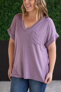 Sierra Pocket Short Sleeve Top in Dusty Purple