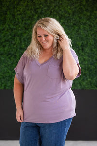 Sierra Pocket Short Sleeve Top in Dusty Purple