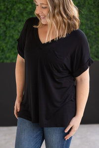 Sierra Pocket Short Sleeve Top in Black