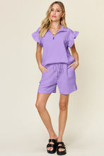 Load image into Gallery viewer, Texture Flounce Sleeve Top and Drawstring Shorts Set (multiple color options)
