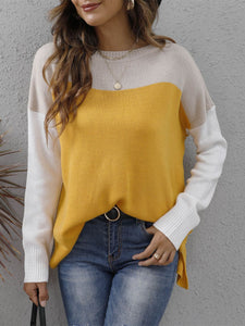 Color Block Round Neck Sweater (multiple color options)