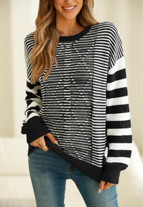 Striped Round Neck Dropped Shoulder Sweater (multiple color options)