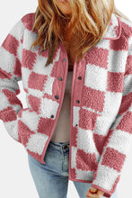 Load image into Gallery viewer, Checkered Snap Down Long Sleeve Teddy Jacket  (multiple color options)
