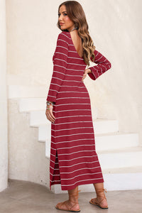 Slit Striped Round Neck Midi Dress (multiple color options)