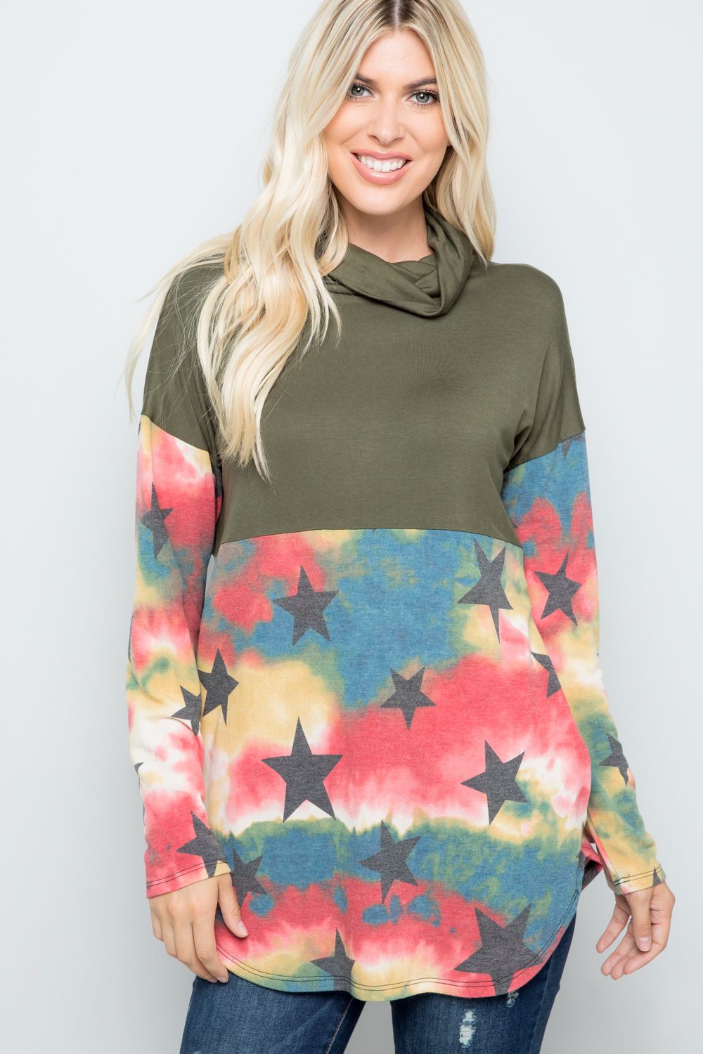 Tie-Dye Star Print Long Sleeve Top