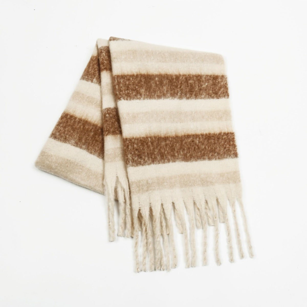 Fringe Contrast Striped Polyester Scarf (multiple color options)