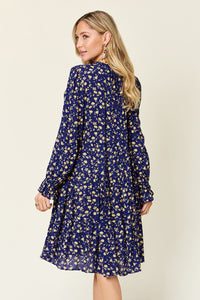 Printed Ruffle Hem Long Sleeve Tiered Dress (multiple color options)