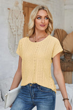 Load image into Gallery viewer, Eyelet Round Neck Rolled Short Sleeve Top (multiple color options)
