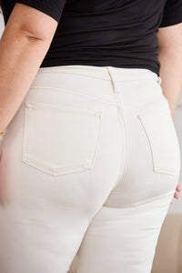 RFM "Mini Mia" Tummy Control High Waist Cropped Wide Leg Jeans in Off-White