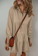 Load image into Gallery viewer, Tiered Collared Neck Balloon Sleeve Shirt Dress (2 color options)
