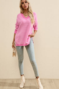 Striped V-Neck Dropped Shoulder Sweater (2 color options)