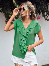 Load image into Gallery viewer, Ruffled V-Neck Short Sleeve Blouse  (multiple color options)
