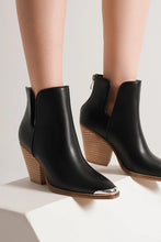 Load image into Gallery viewer, Pointed Metal-Tip Toe Block Heel Ankle Boots in Black
