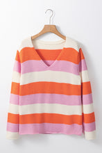 Load image into Gallery viewer, Color Block V-Neck Long Sleeve Sweater
