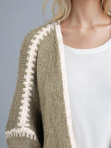 Contrast Open Front Dropped Shoulder Cardigan (multiple color options)