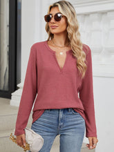 Load image into Gallery viewer, Waffle-Knit Notched Long Sleeve Top (multiple color options)
