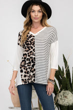 Load image into Gallery viewer, Front Leopard and Striped Print V-Neck T-Shirt
