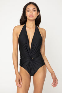 Let's Get Twisted Plunge Halter One Piece Swimsuit