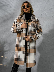 Plaid Collared Neck Long Sleeve Coat (multiple color options)