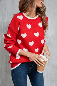 Contrast Trim Heart Round Neck Sweater (2 color options)