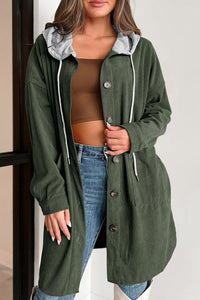 Drawstring Button Up Long Sleeve Hooded Jacket (2 color options)