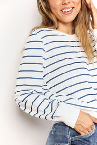 Serene Skyline Striped Long Sleeve Round Neck Top