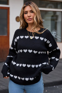 Heart Round Neck Long Sleeve Sweater (multiple color options)