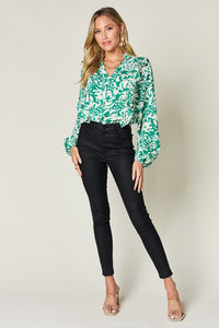 Printed Ruffle Trim Balloon Sleeve Shirt (multiple color options)