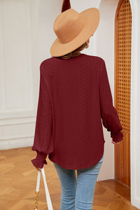 Notched Neck Flounce Sleeve Blouse (multiple color options)