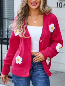 Crochet Flower Button Up Cardigan (multiple color options)