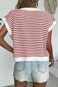 Striped Round Neck Cap Sleeve Sweater (multiple color options)