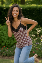 Load image into Gallery viewer, Lace Trim Striped Satin Cami
