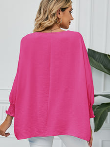 Smocked Lantern Sleeve Round Neck Blouse (multiple color options)