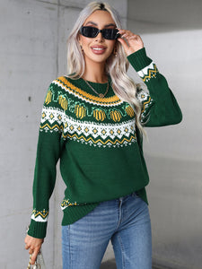 Geometric Round Neck Long Sleeve Sweater (2 color options)