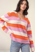 Load image into Gallery viewer, Color Block V-Neck Long Sleeve Sweater
