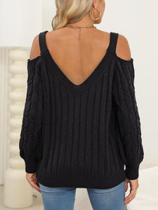 Cable-Knit V-Neck Long Sleeve Sweater (multiple color options)