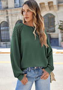 Lace Detail Round Neck Lantern Sleeve Top (multiple color options)