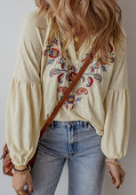 Load image into Gallery viewer, Embroidered Notched Long Sleeve Blouse
