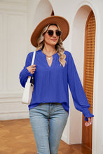 Load image into Gallery viewer, Notched Neck Flounce Sleeve Blouse (multiple color options)
