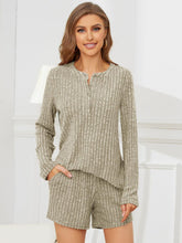 Load image into Gallery viewer, Ribbed Round Neck Top and Shorts Lounge Set  (multiple color options)
