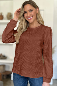 Textured Round Neck Long Sleeve Top (multiple color options)