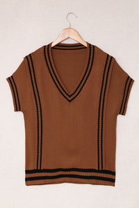 Striped Trim V-Neck Sweater Vest (multiple color options)